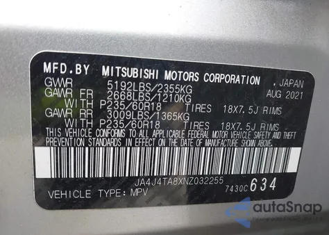 2022 Mitsubishi Outlander Es 2.5 S-Awc z USA, uszkodzony, nr VIN JA4J4TA8XNZ032255